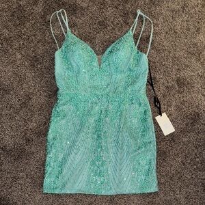Alyce Paris Teal Sequin Mini Dress
